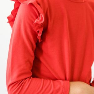 T-Shirt – Rot, Rüschen, Langarm – L/S