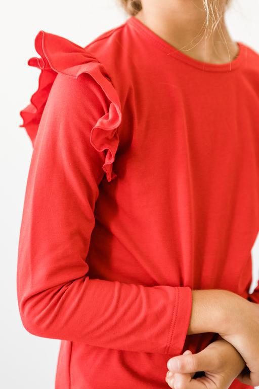T-Shirt – Rot, Rüschen, Langarm – L/S