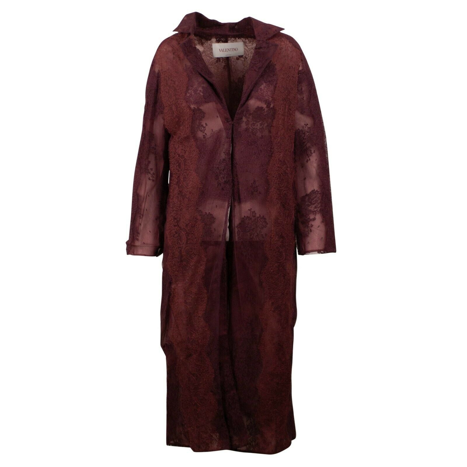 Valentino Mantel – Damen, transparent, mit Spitze, lang, Sommer, Bordeauxrot