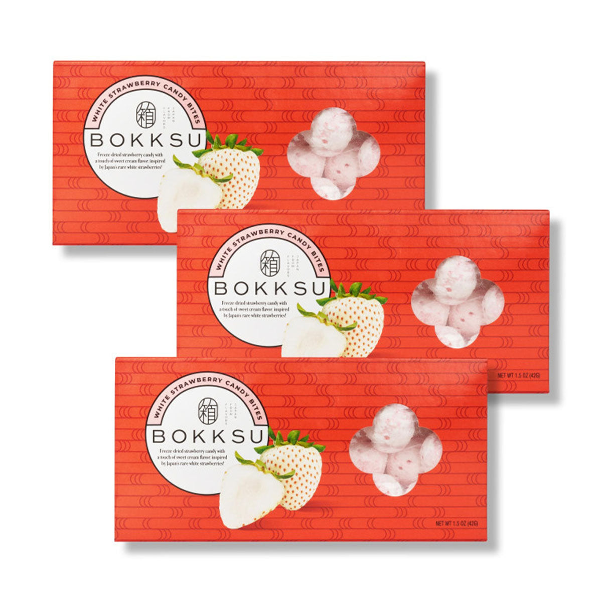 Süßigkeiten – weiß, Erdbeeren, japanisch, Stücke, 3-Pack