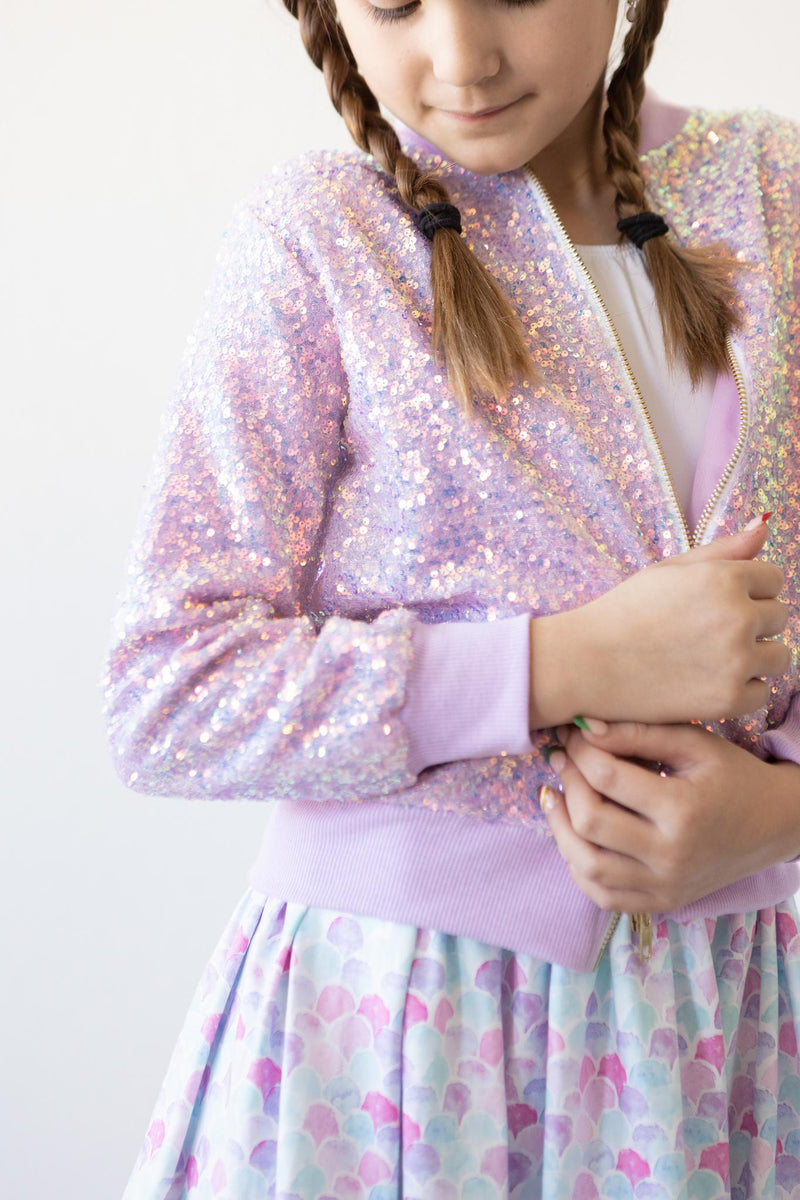 Jacke mit Pailletten – Lavendelfarben