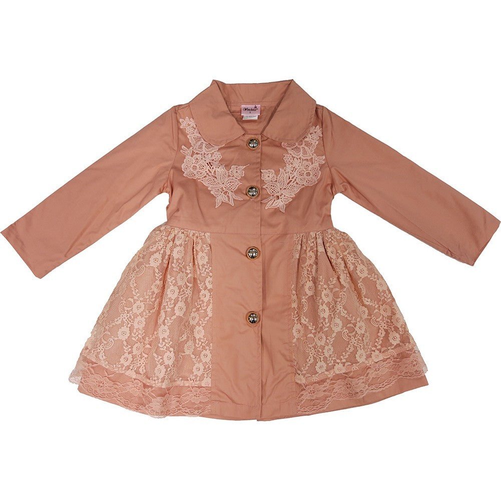Mantel – Mädchen, Rosa, mit Spitze, windabweisend, Langarm – S (9-24M)-XL (6-8)