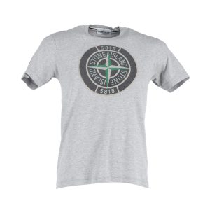 Stone Island T-Shirt – Logo, Print, Grau, Baumwolle