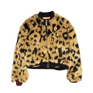 Jacke – Braun, Leopardenmotiv, Kunstpelz, Mehrfarbig, Grafikmotiv