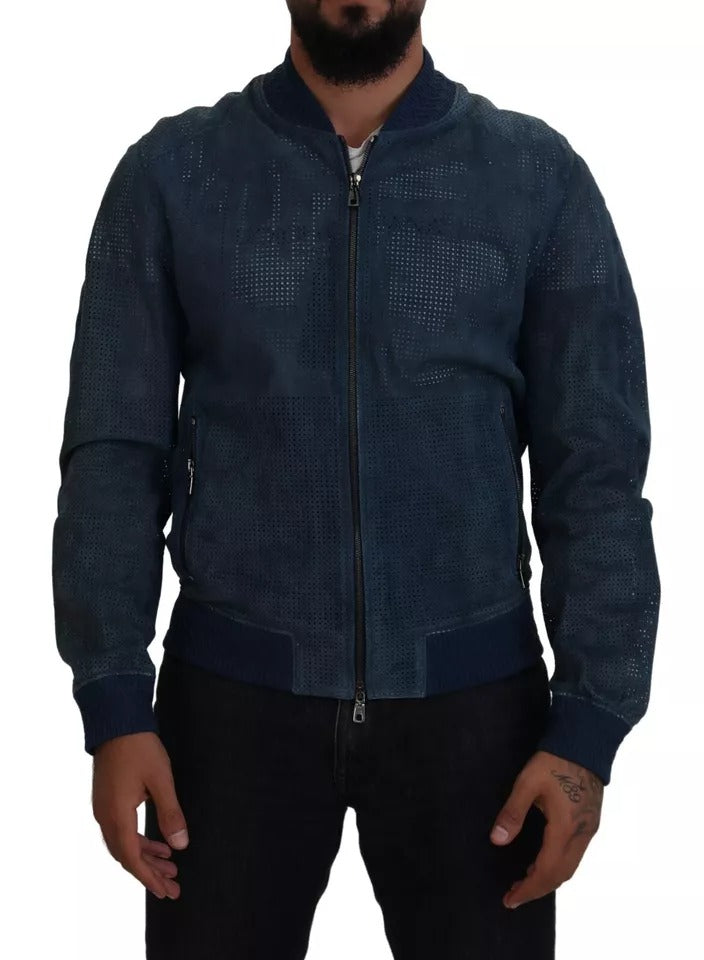 Dolce & Gabbana Jacke – Leder, perforiert, durchgehender Reißverschluss, Herren, gebraucht – 7712982958140