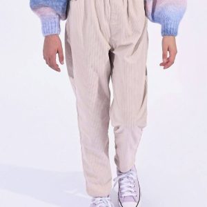 Mädchen-Cordhose mit hohem Bund – Beige – 7733639675964
