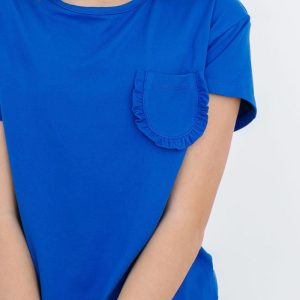 T-Shirt mit gerüschter Tasche – Königsblau