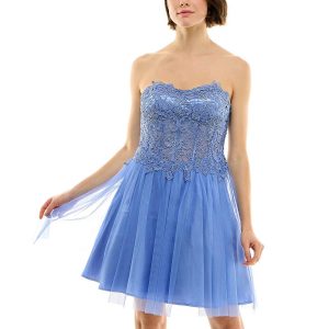 Kleid – Junior, mit Spitze, Mini, tailliert mit ausgestelltem Rock
