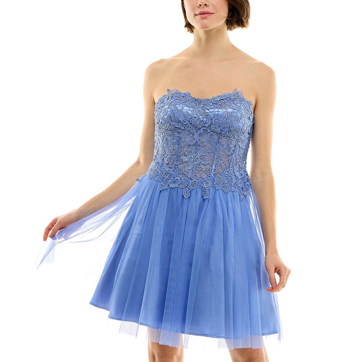 Kleid – Junior, mit Spitze, Mini, tailliert mit ausgestelltem Rock