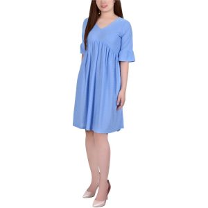 gerade geschnittenes Kleid – strukturiert, V-Ausschnitt