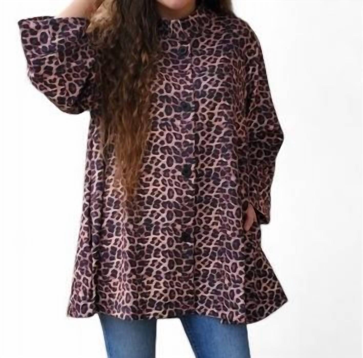 Jacke – Leopardenmuster, ausgestellter Schnitt, Schwarz, Braun