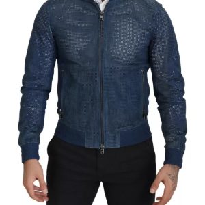 Dolce & Gabbana Jacke – Leder, perforiert, durchgehender Reißverschluss, Herren, gebraucht