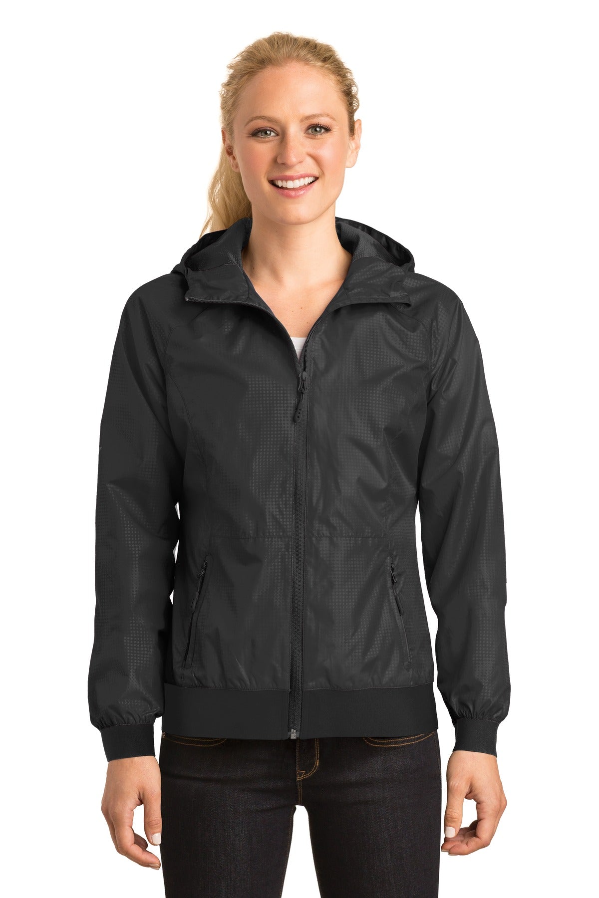 Sport-Tek Windjacke – Damen, geprägt, mit Kapuze – LST53