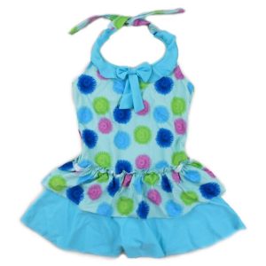 einteiliger Badeanzug – kleine Mädchen, Blau, Mehrfarbig, Blume, Rüschen – 2T-7