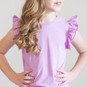 T-Shirt – leuchtend, Fliederfarben, Rüschen, Kurzarm – S/S