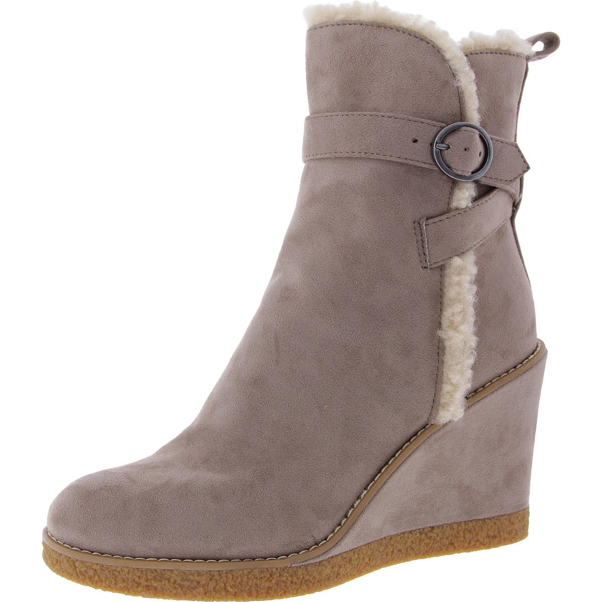 Stiefeletten aus Velourslederimitat mit Kunstpelz
