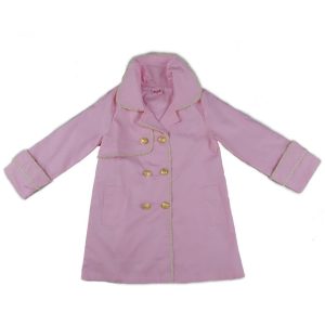 Mantel – Mädchen, Rosa, Goldfarben, Knöpfe, Besatz, zweireihig – S (9-24M)-XL (6-8)