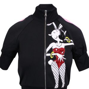 Moschino Couture Jacke – Seitenstreifen, mit Reißverschluss, Kurzarm, Schwarz