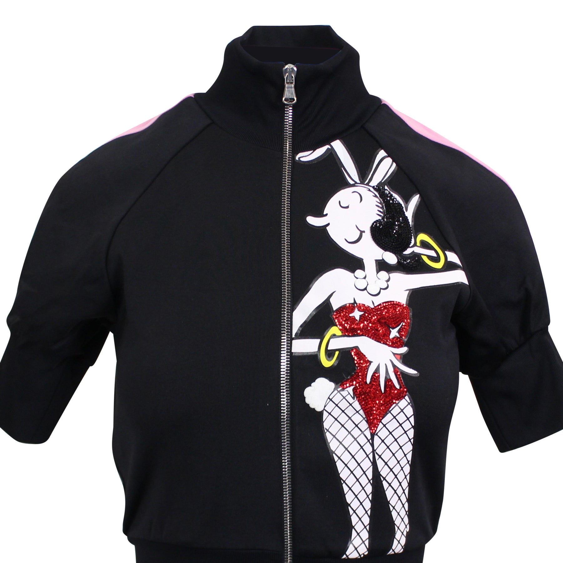 Moschino Couture Jacke – Seitenstreifen, mit Reißverschluss, Kurzarm, Schwarz