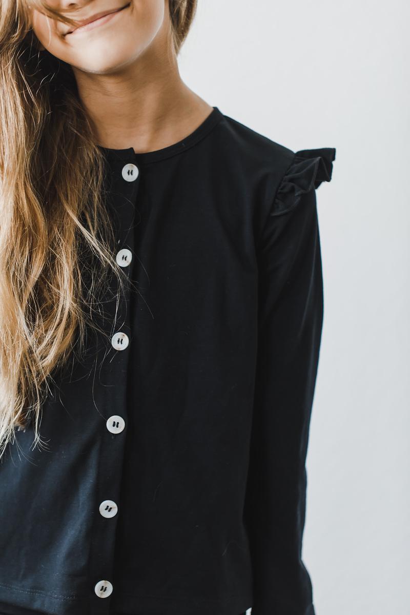 Strickjacke mit Rüschen – Schwarz