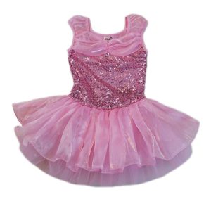 Kleid – Mädchen, Babyrosa, mit Pailletten, mehrlagig, Ballett – S (9-24M)-XL (6-8)