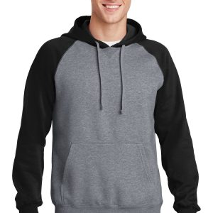 Sport-Tek Pullover – Herren, Raglan, Colorblock, Kapuzen-Sweatshirt