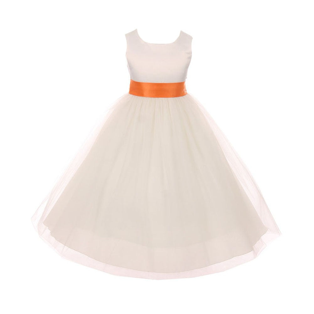 Blumenmädchenkleid für kleine Mädchen – aus Tüll, mit Satinschärpe, mit Schleife – Elfenbeinfarben/Orange – 2-6