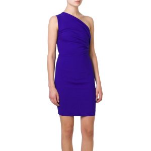 Minikleid – One-Shoulder, drapiert, Lila – 7732556988476