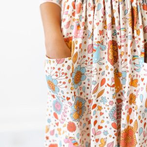 Schwingendes Kleid – Retro, Einhornmotiv, Taschen, 3/4-Ärmel