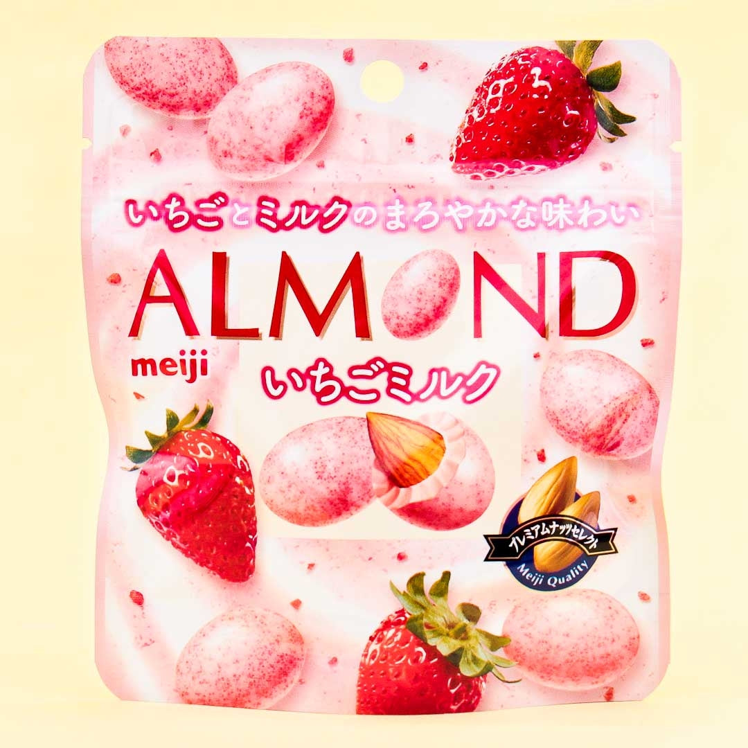 Meiji Mandelschokolade mit Erdbeere und Milch