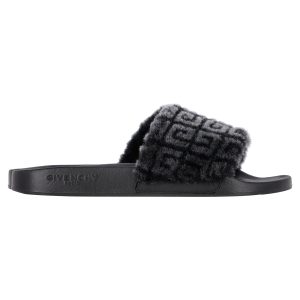 Givenchy Pantoletten – Logo, Print, Lammfell, Schwarz, Gummi