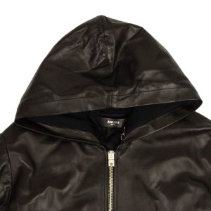 Leder-Kapuzenpullover – Schwarz