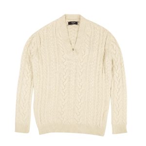 Strickpullover mit V-Ausschnitt – Cremefarben
