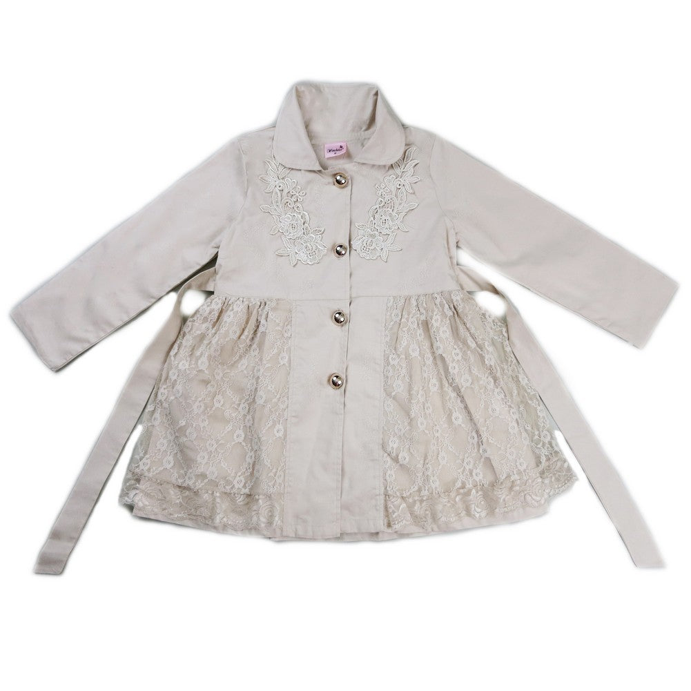 Mantel – Mädchen, Elfenbein, mit Spitze, windabweisend, Langarm – S (9-24M)-XL (6-8)