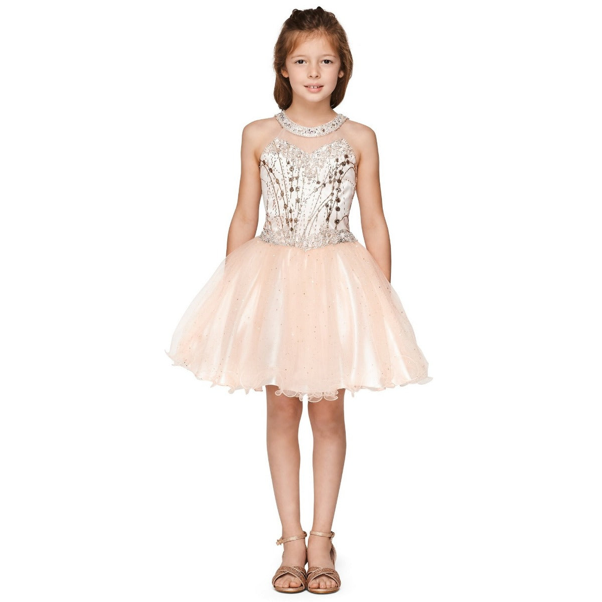 Kleid – Mädchen, transparentes Detail, Ausschnitt, mit Strass, Party, Junior, Brautjungfer – 12