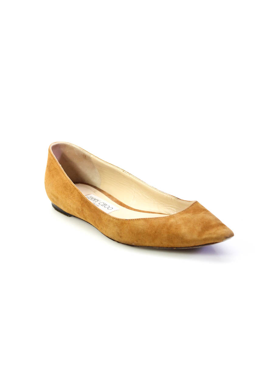 Jimmy Choo Damen-Ballerinas aus Veloursleder mit spitzer Schuhspitze – Karamellfarben