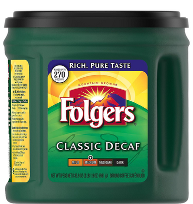Folgers gemahlener Kaffee – entkoffeiniert, klassisch, Röstung, 28.8 oz