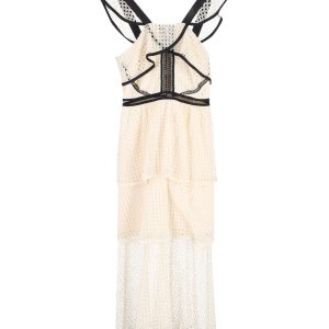 Self-Portrait Midikleid – gestuft, Creme, Baumwolle