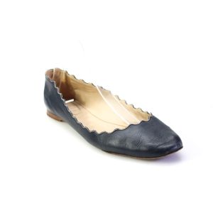 Chloe Damen-Ballerinas aus Leder mit gewelltem Rand – Schwarz