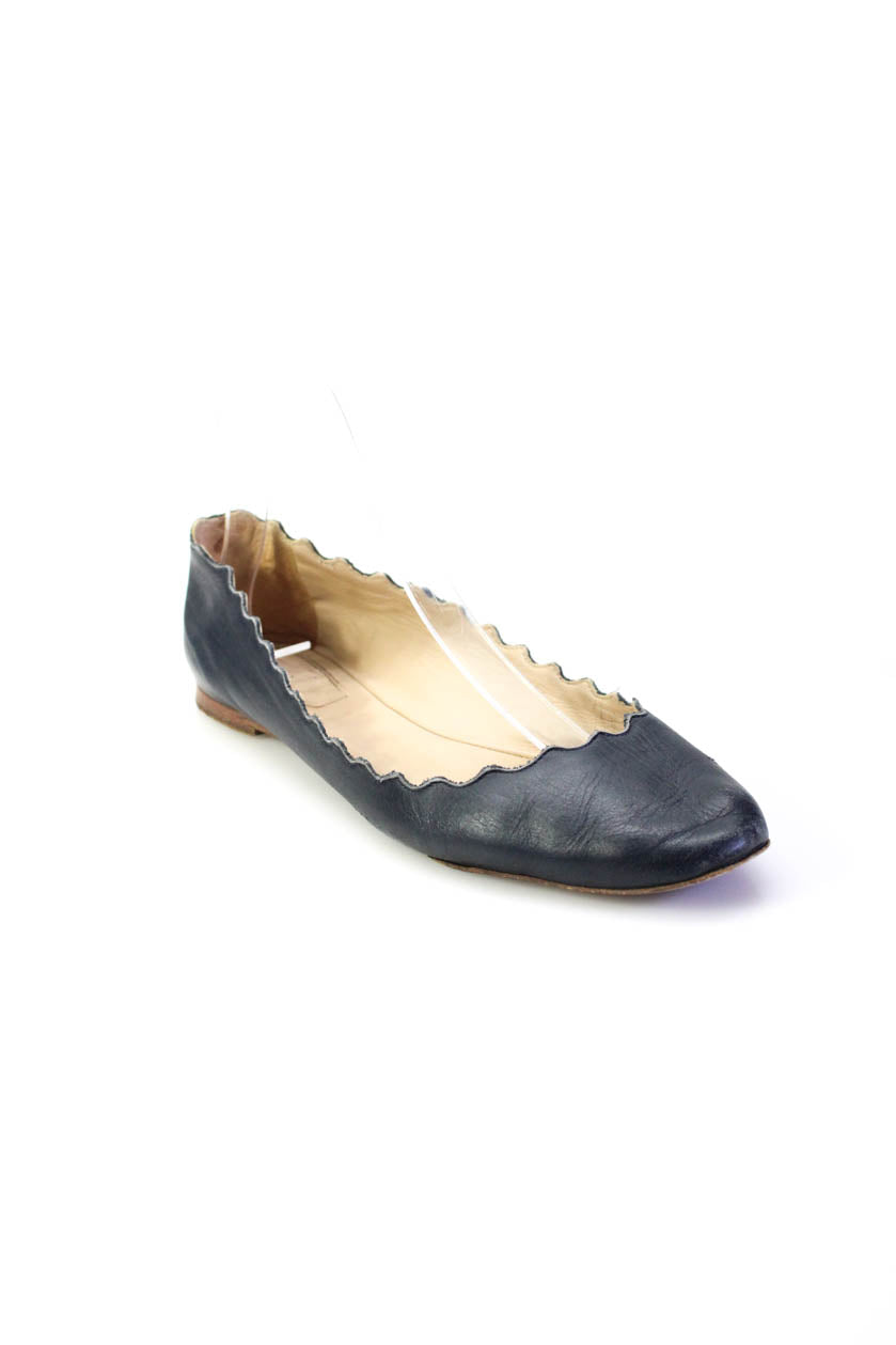 Chloe Damen-Ballerinas aus Leder mit gewelltem Rand – Schwarz