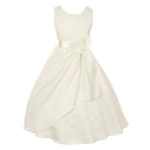 Kleid – kleine Mädchen, Elfenbein, Brautmode, matter Satin, mit Pailletten, Blumen, festlicher Anlass – 2-6