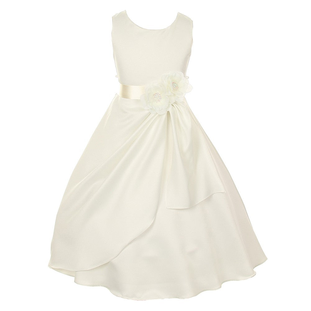 Kleid – kleine Mädchen, Elfenbein, Brautmode, matter Satin, mit Pailletten, Blumen, festlicher Anlass – 2-6