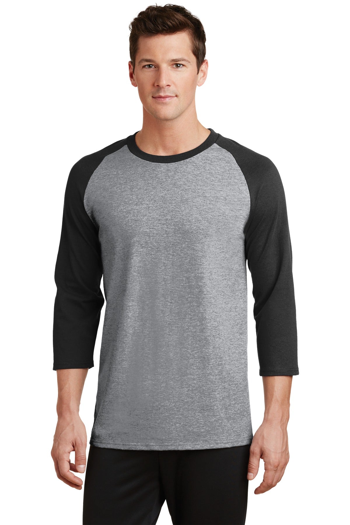 Port & Company Core T-Shirt – Herren, Mischung, Raglan, 3/4-Ärmel