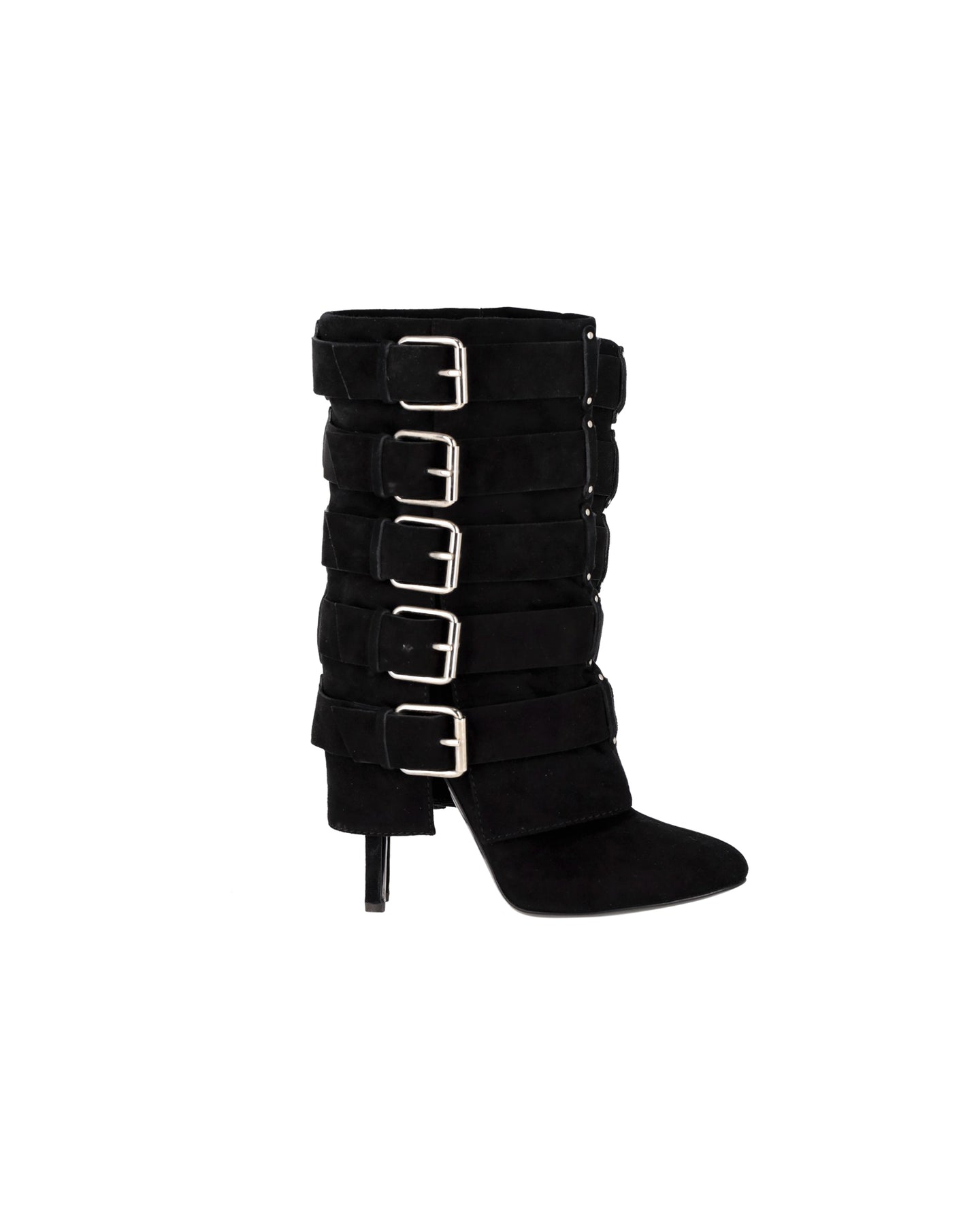Balmain Stiefel – mit Schnalle, hoher Absatz, Schwarz, Veloursleder