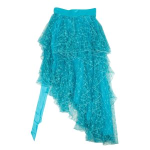Rodarte Rock – Blumenmuster, mit Spitze, asymmetrisch, Blaugrün
