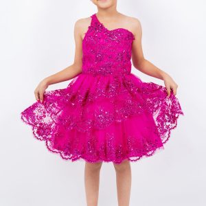Kleid – Mädchen, One-Shoulder, mehrlagig, Tüll – 4-16