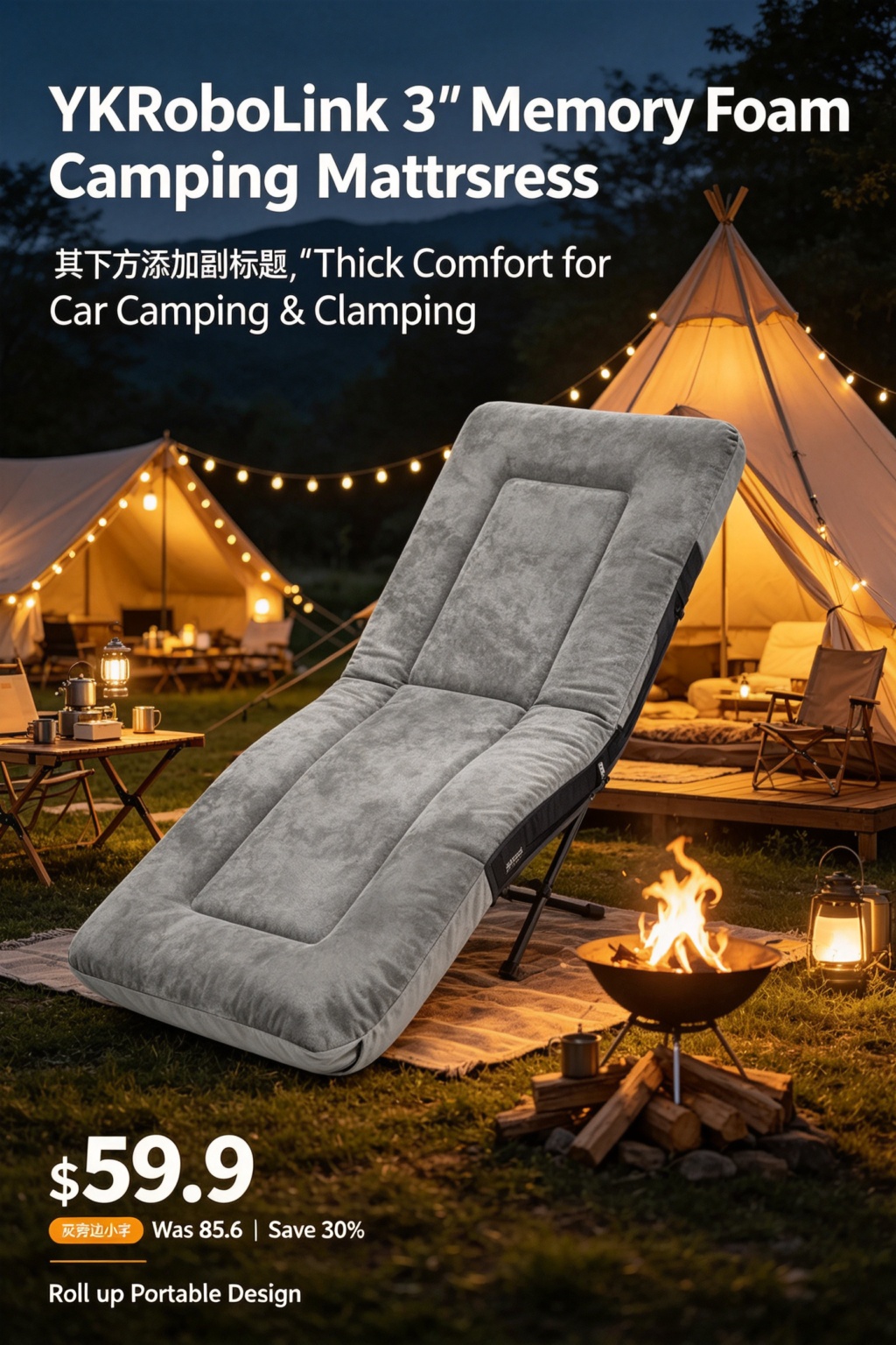 3cm Thick Memory Foam Camping Mattress (Roll-Up) detail image
