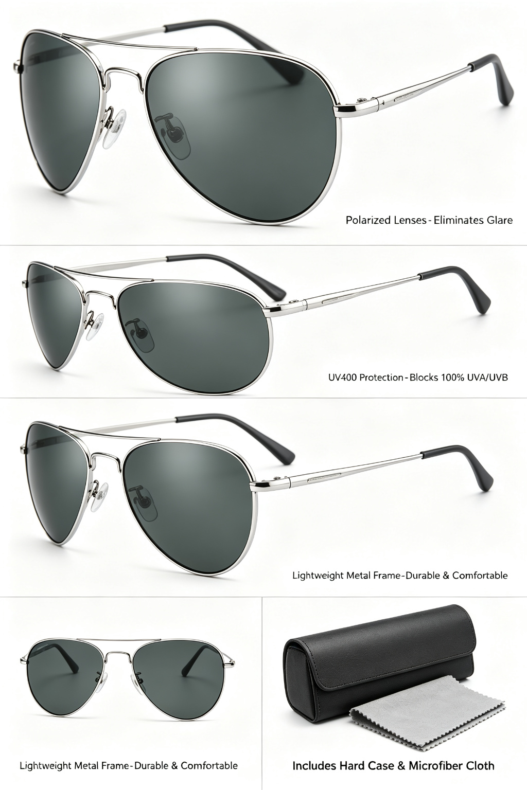 Classic Aviator Polarized Sunglasses detail image