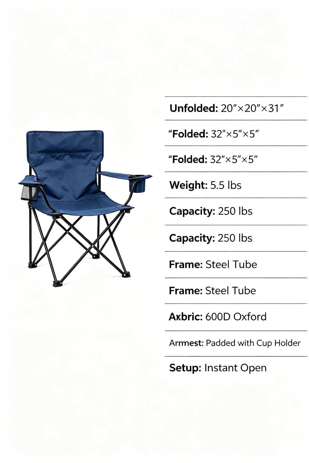 Classic Budget Folding Camping Chair (Armrest with Cup Holder) detail image