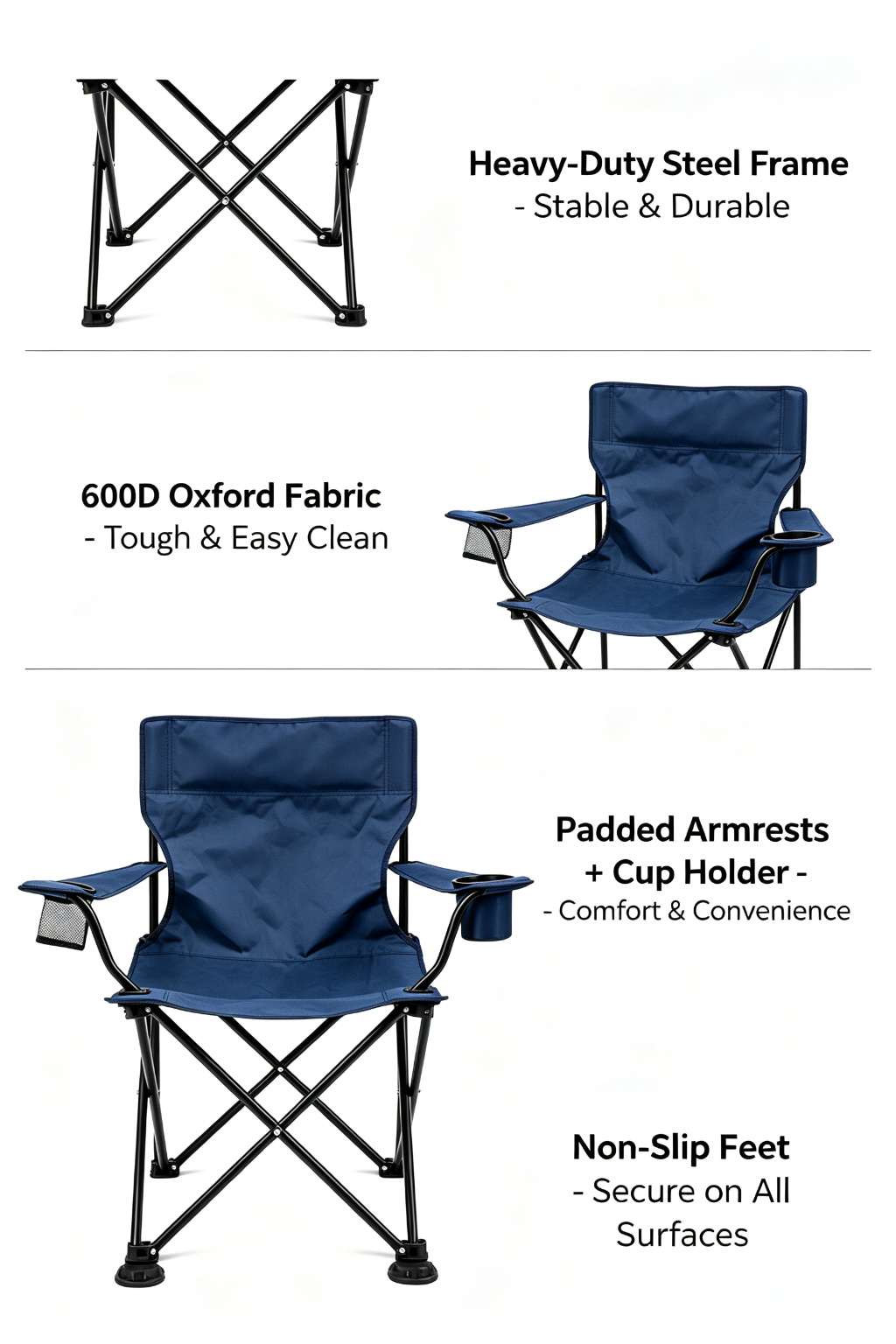 Classic Budget Folding Camping Chair (Armrest with Cup Holder) detail image